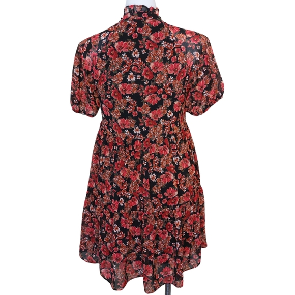 1. STATE Sheer Floral Fuchsia Pink & Black Ruffle Babydoll Spring Summer Dress - Picture 9 of 15